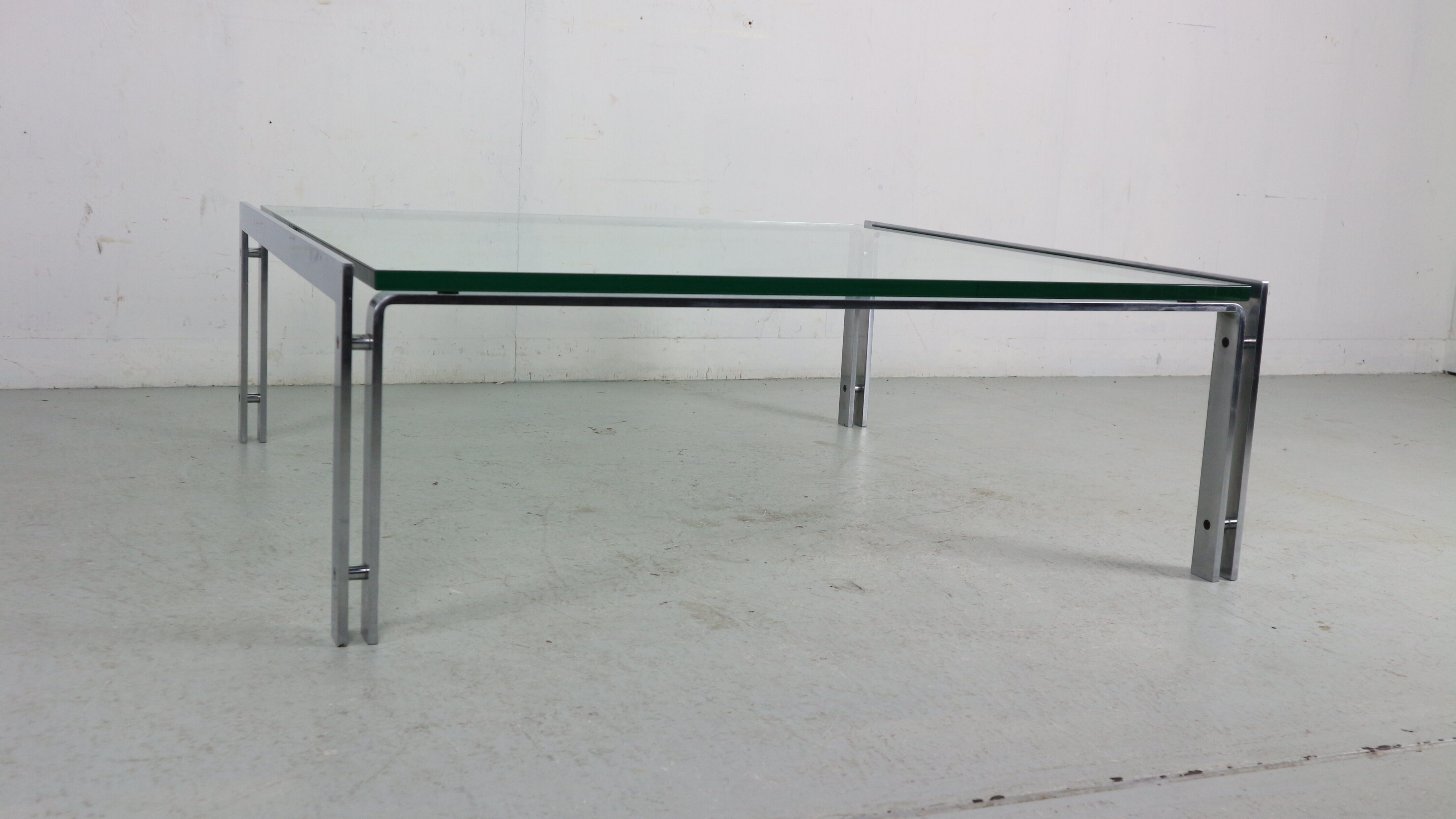 Dutch Metaform Large Steel & Glass Coffee Table by Hank Kwint, 1970