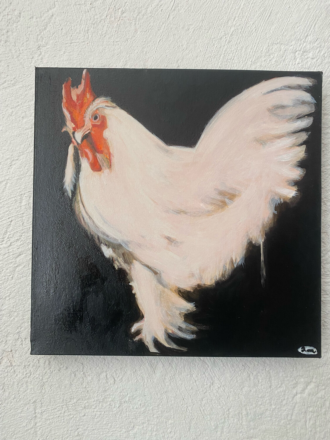 Rooster portrait in oil on canvas