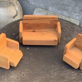 Set of furniture for dolls and dolls' houses, handcrafted, consisting of a sofa and two armchairs