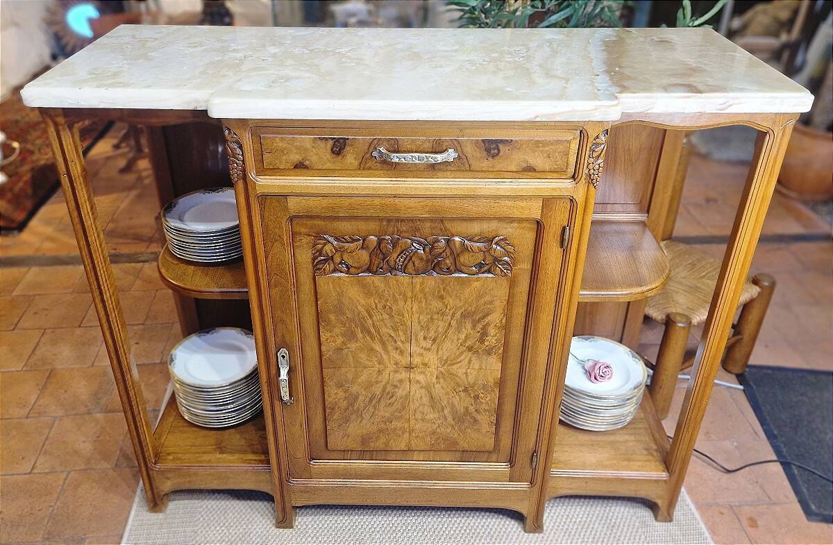 Buffet period end Art Nouveau École de Nancy in walnut by Gauthier Poinsignon (unsigned)