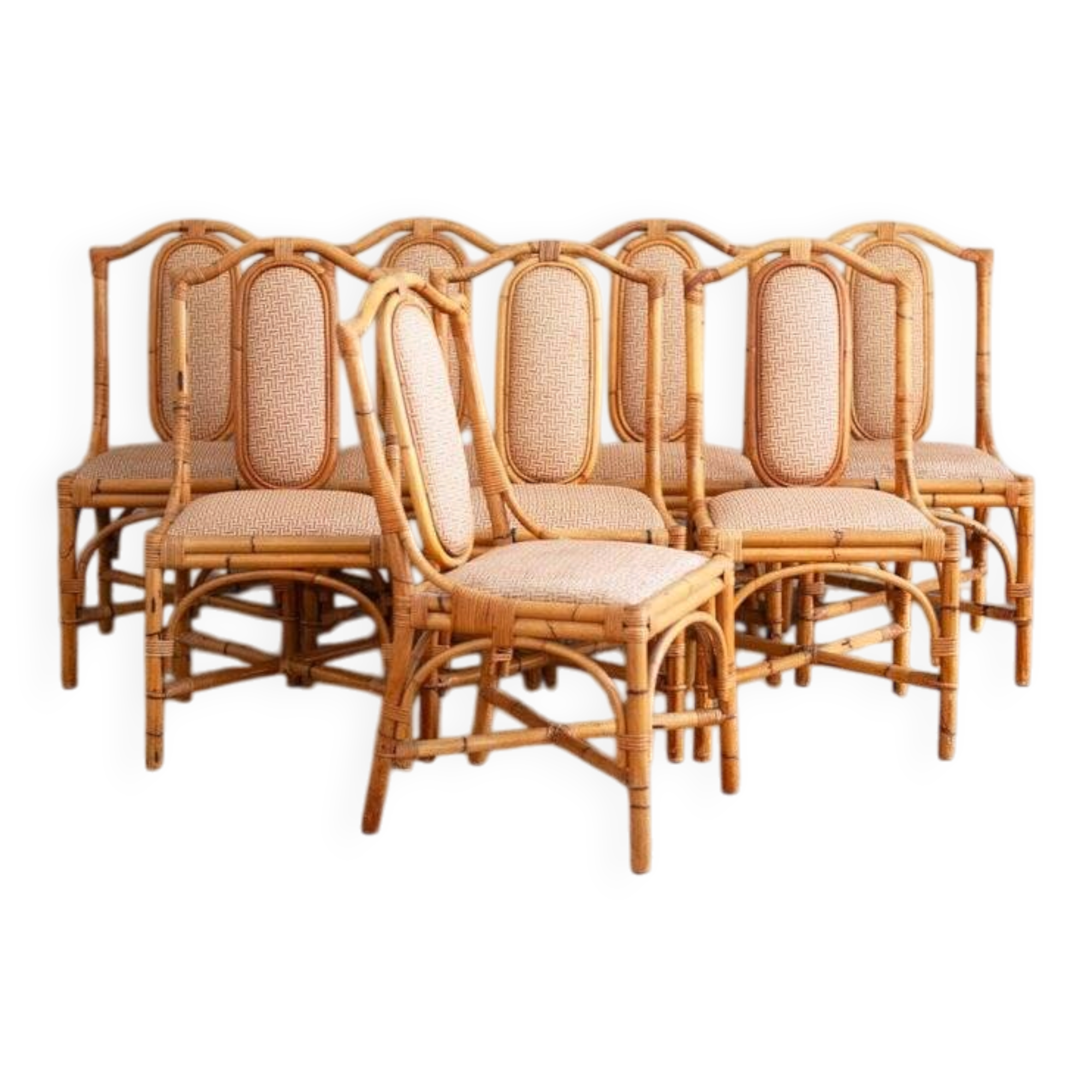 Vintage Italian bamboo chairs, 1980s, set of 8.