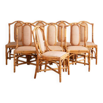 Vintage Italian bamboo chairs, 1980s, set of 8.