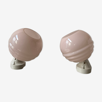 Lot 2 vintage pink opaline wall lamps