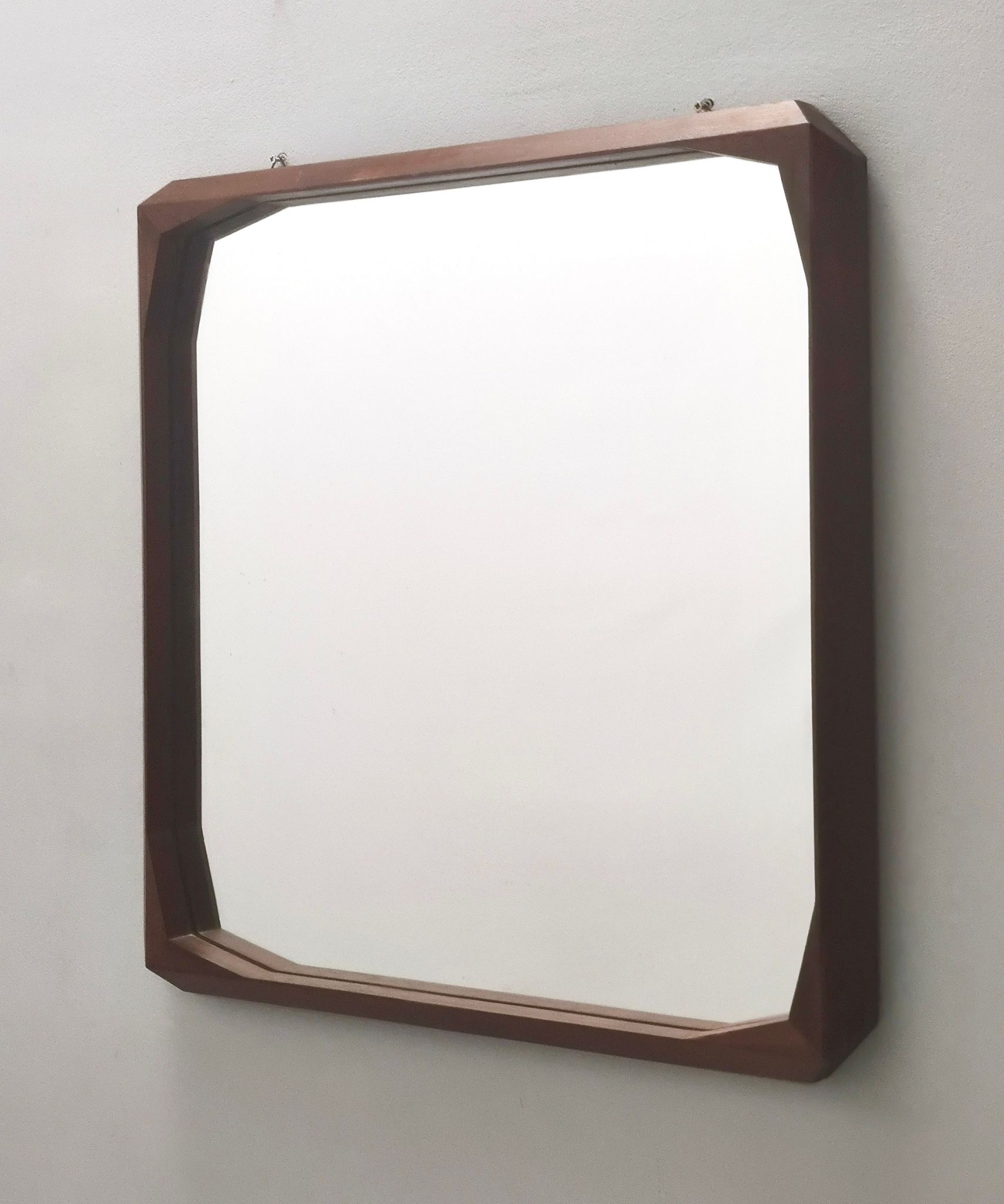Square Wall Mirror by Dino Cavalli with Ebonized Walnut Frame, Italy