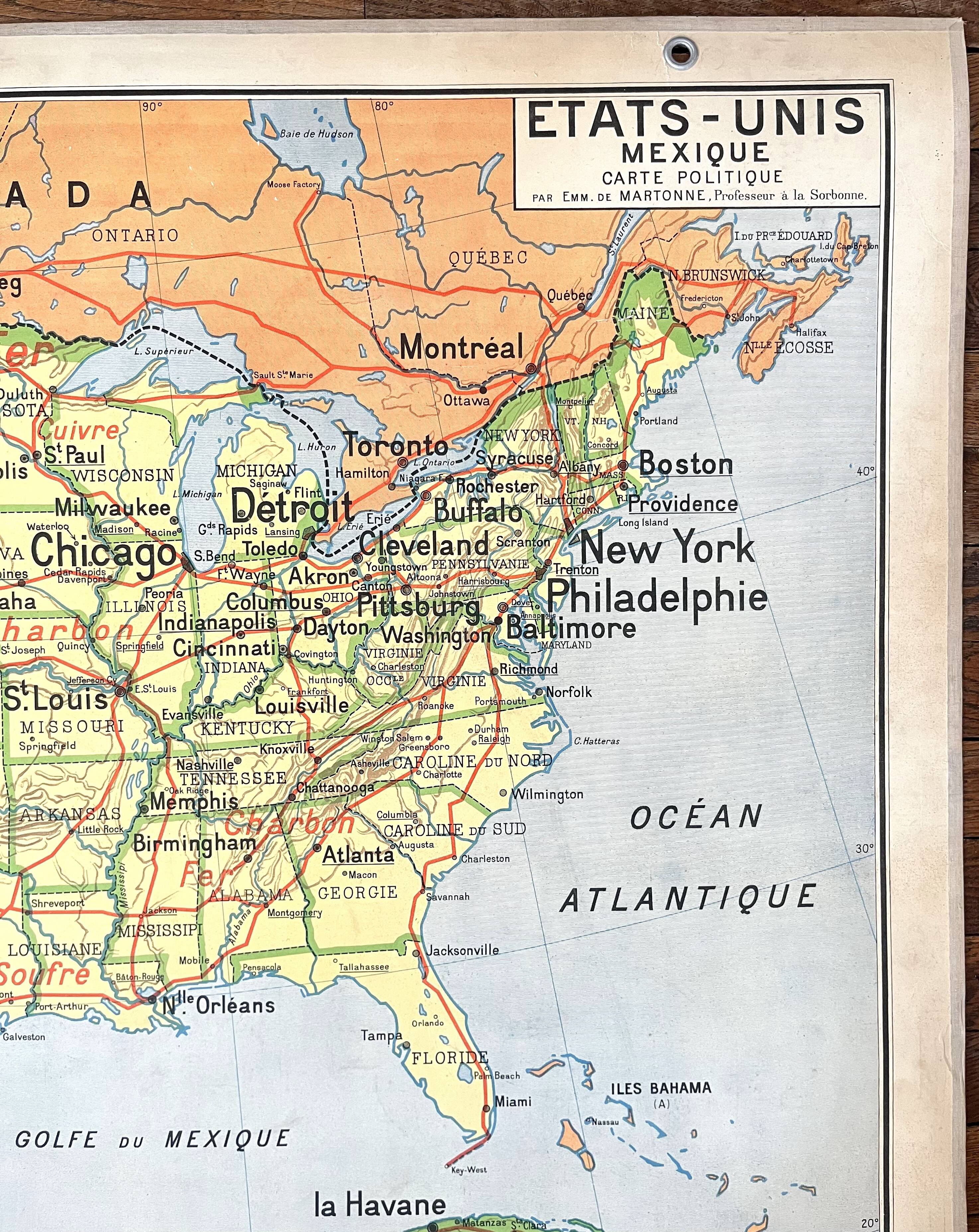 🌍 Old school map Vidal-Lablache 51, 1940 - United States, Mexico