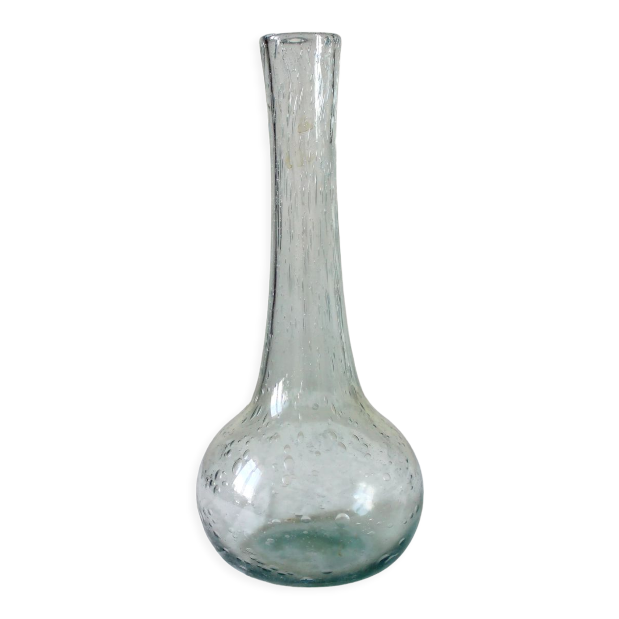 Biot vintage light blue bubbled blown glass soliflore vase