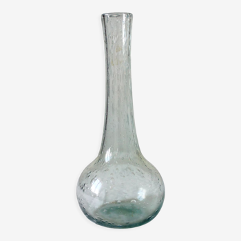 Vase soliflore en verre soufflé bullé bleu clair Biot vintage