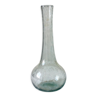 Vase soliflore en verre soufflé bullé bleu clair Biot vintage