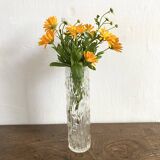 Vase tube en verre moulé transparent ,aspect bois
