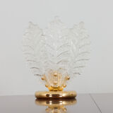 Pair of Italian brass and Murano glass leaf shaped table lamps attr. to Novaresi