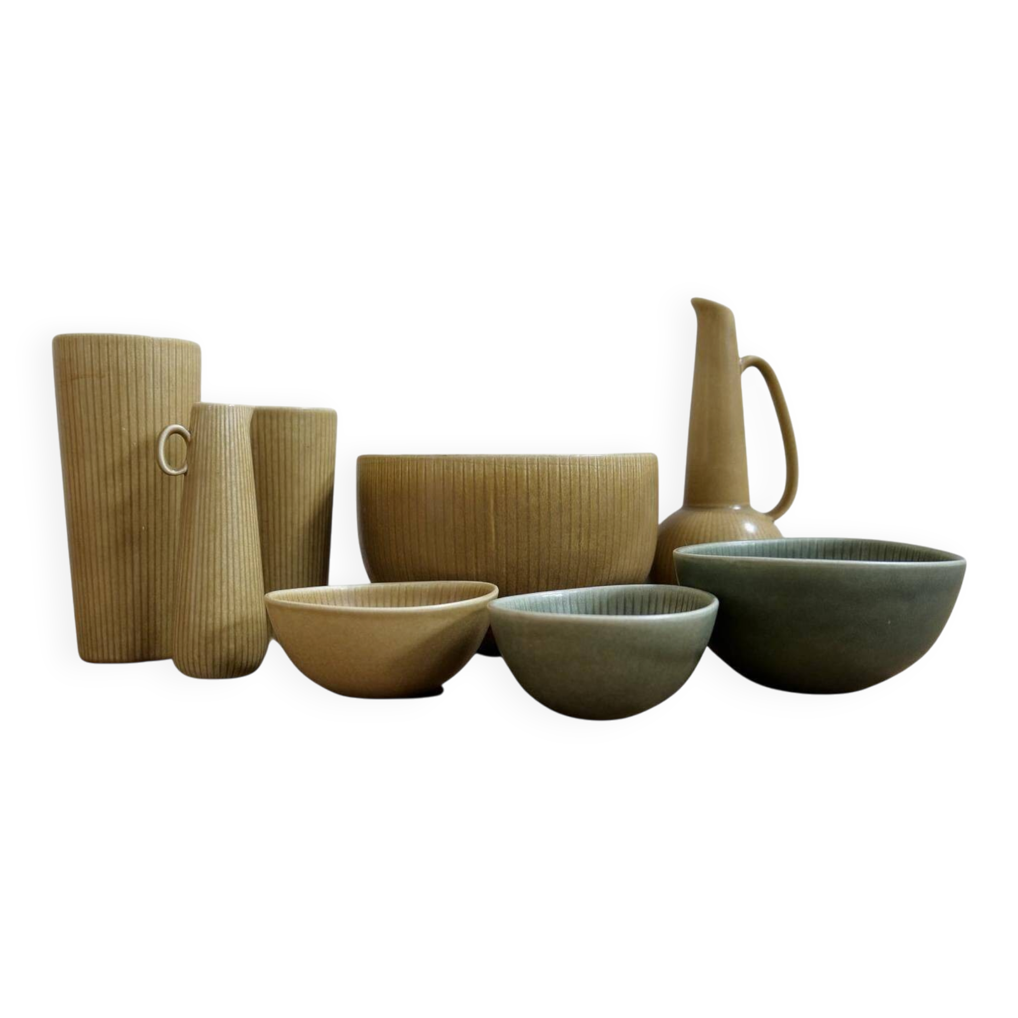 Mid-century Scandinavian set of 8 vases and bowls Rörstrand Ritzi Gunnar Nylund