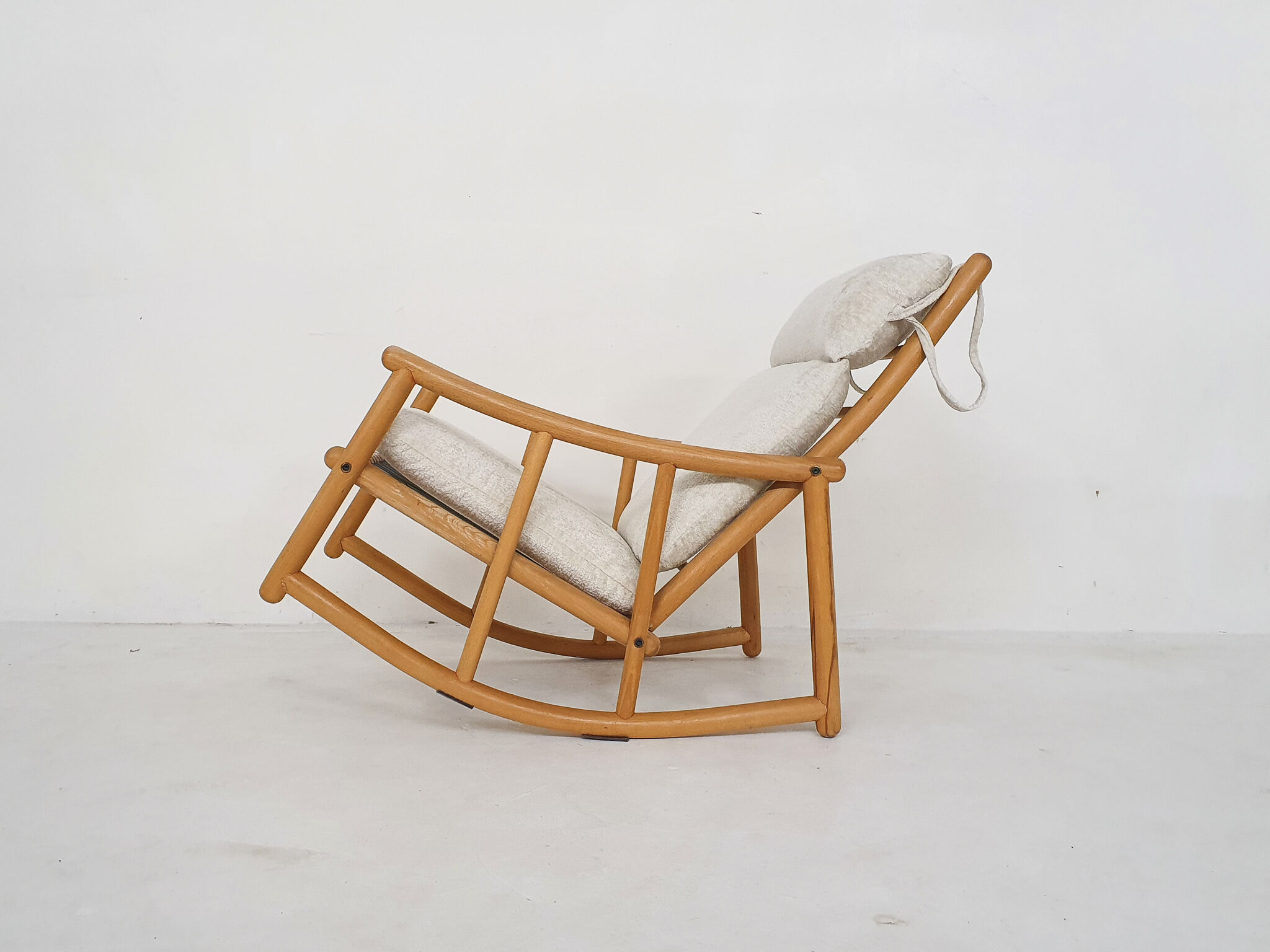 Scandinavian modern birch spindle rocking lounge chair, 1960’s