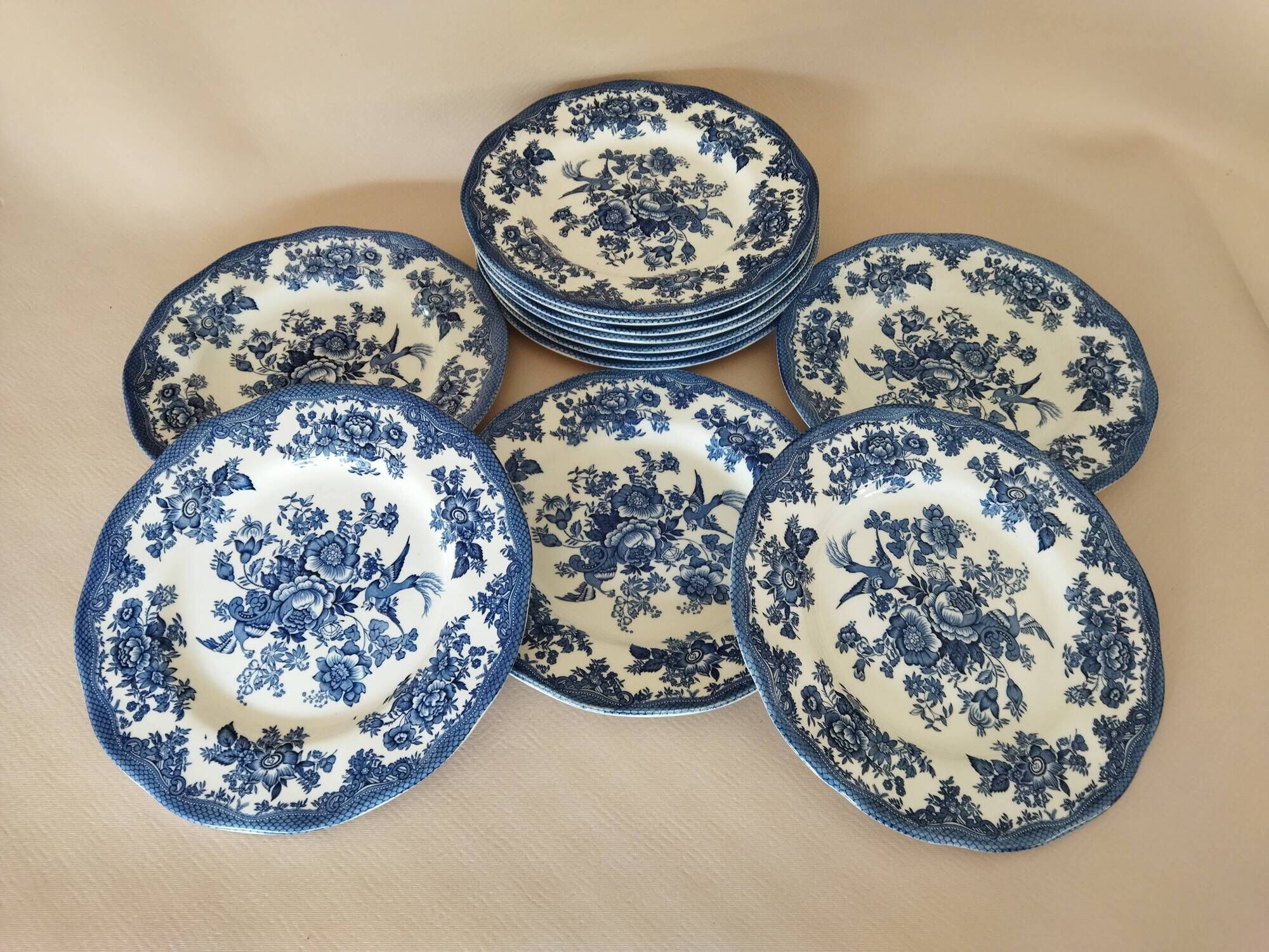 12 English dinner plates Enoch Wedgwood "Asiatic Pheasants"