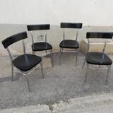 Set of 4 vintage chairs chrome and black wood