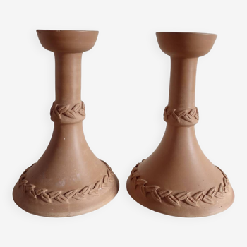 Terracotta candle holder duo