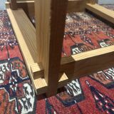 Brutalist table in wood and smoked glass
