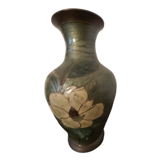 Enamelled brass vase