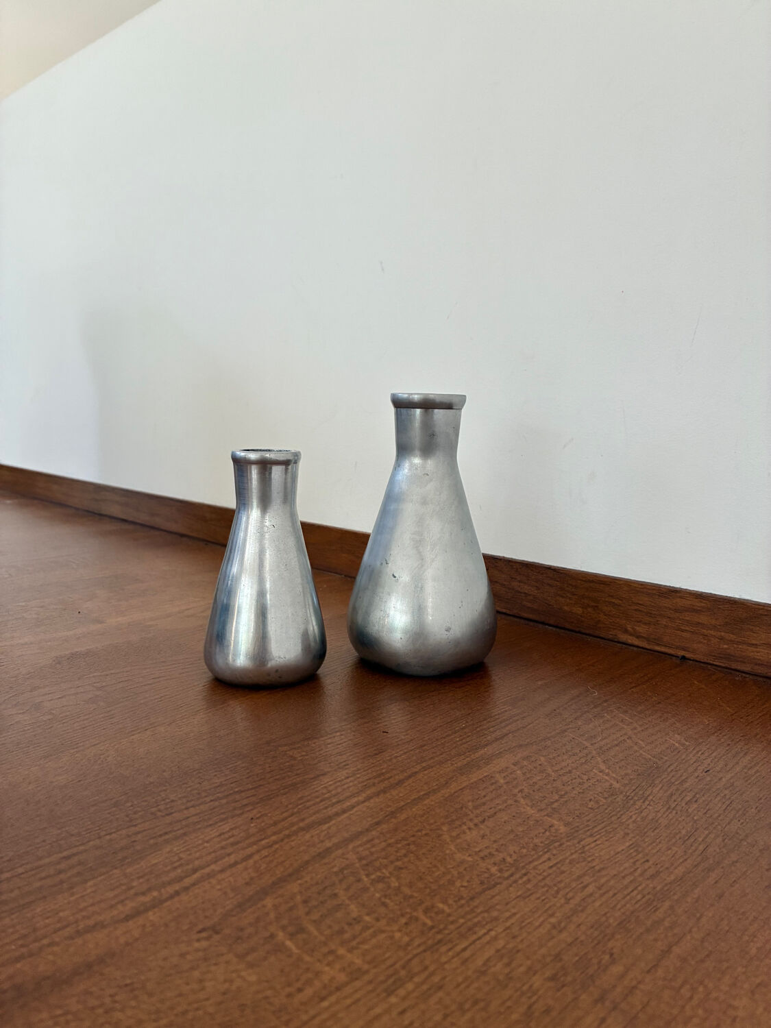 Vintage pair of chrome vases from the 1970s.