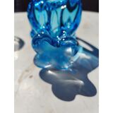2 blue crystal and blown glass pocket vases