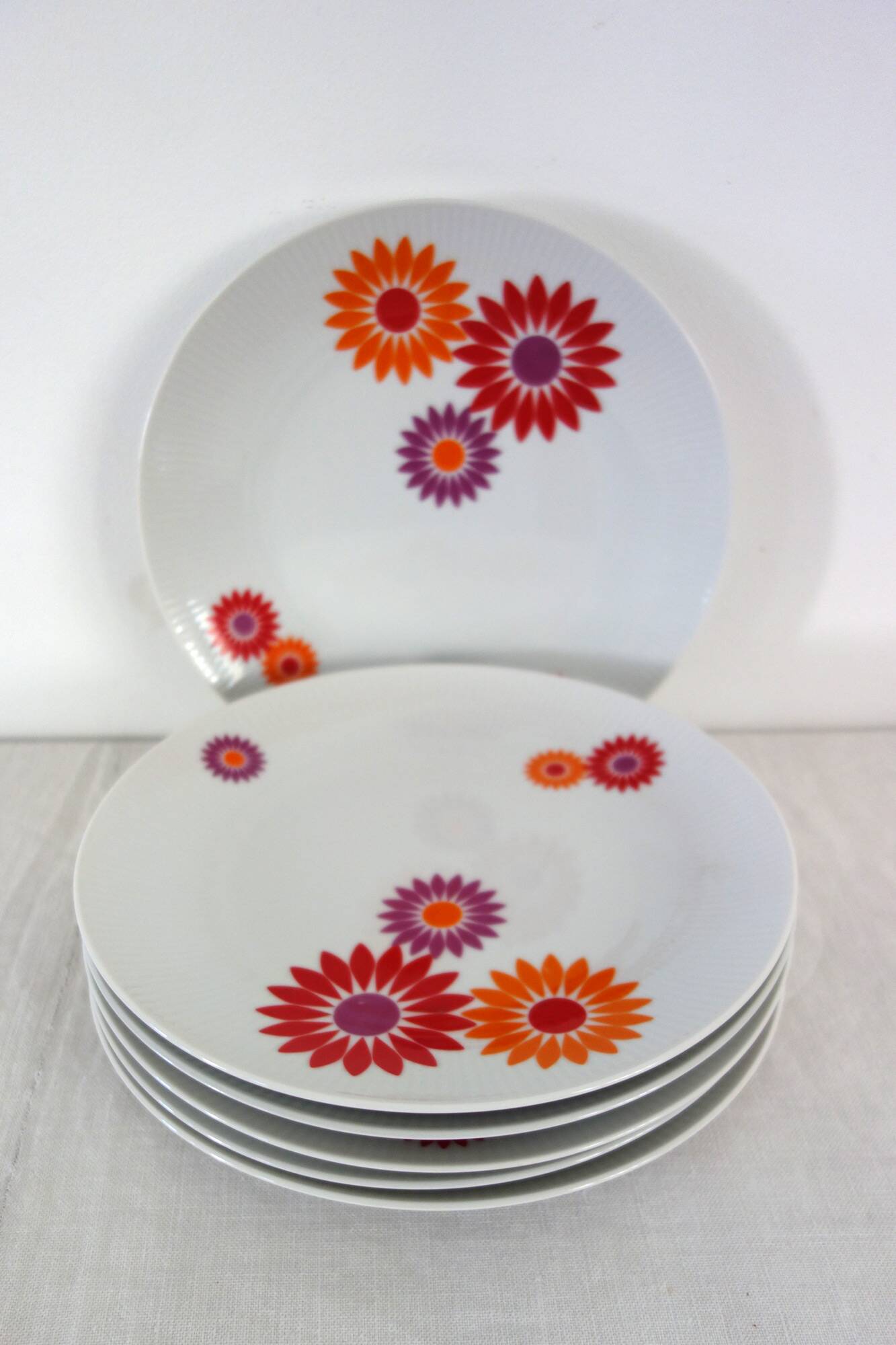 6 Assiettes Plates Seltmann Weiden West Germany 70's