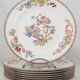 Minton Cuckoo, Coucou, 8 hand-painted porcelain dinner plates, 26 cm.