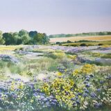 Framed watercolor - Flowery landscape