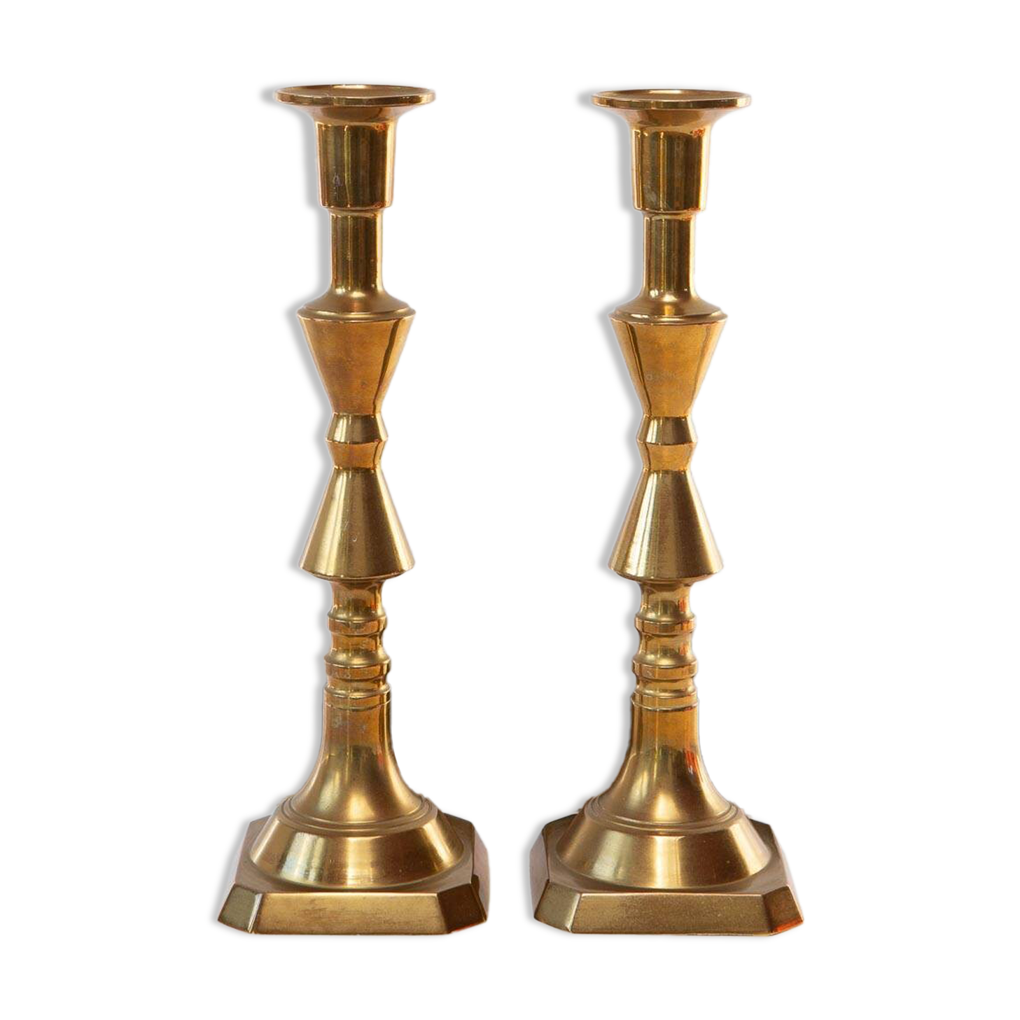Pair of vintage Swedish candlesticks in gilded brass. 20th century