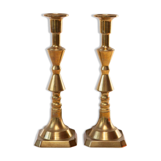 Pair of vintage Swedish candlesticks in gilded brass. 20th century