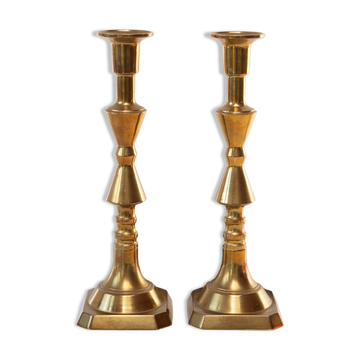 Pair of vintage Swedish candlesticks in gilded brass. 20th century