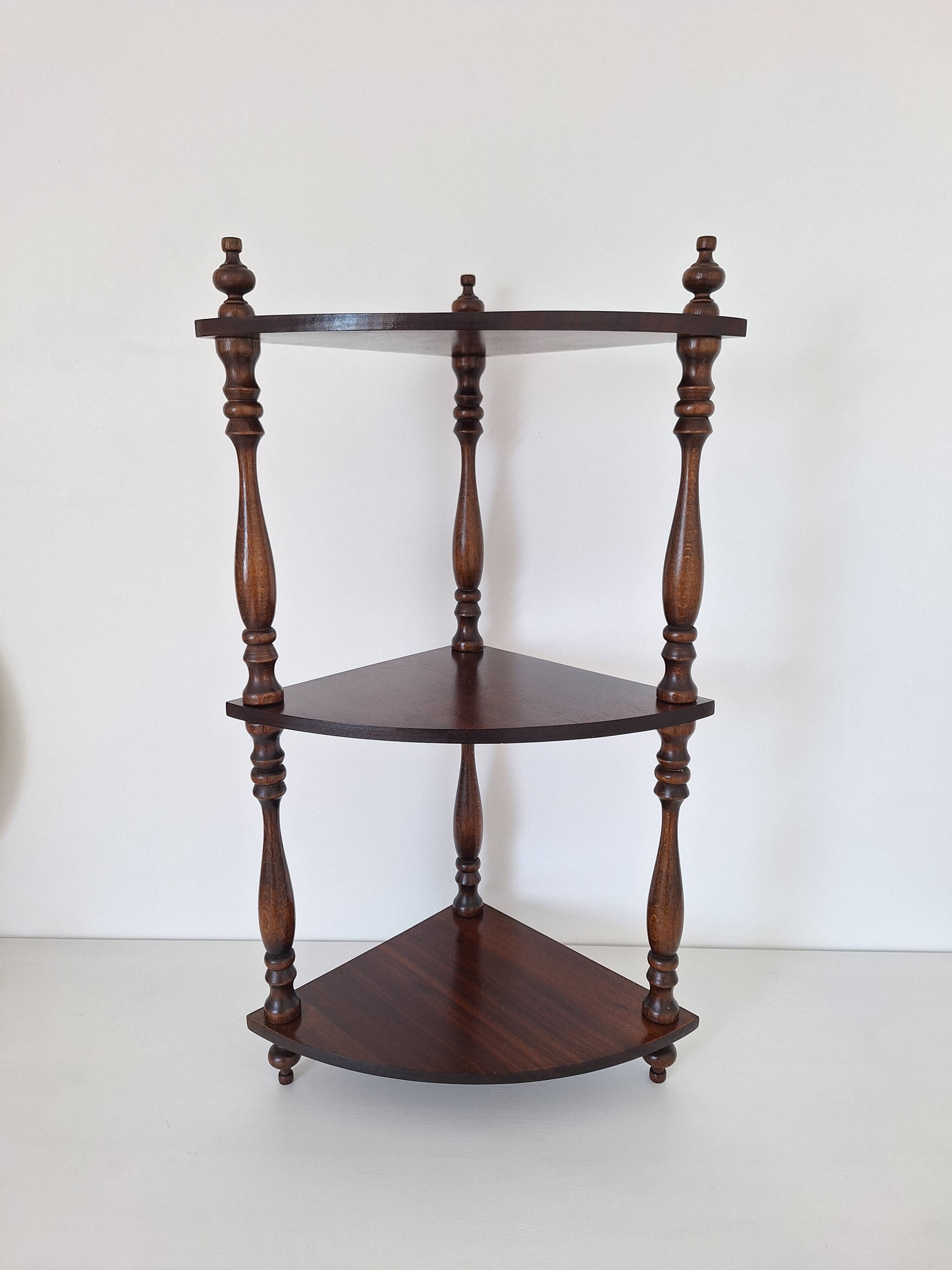 1970s wooden corner shelf
