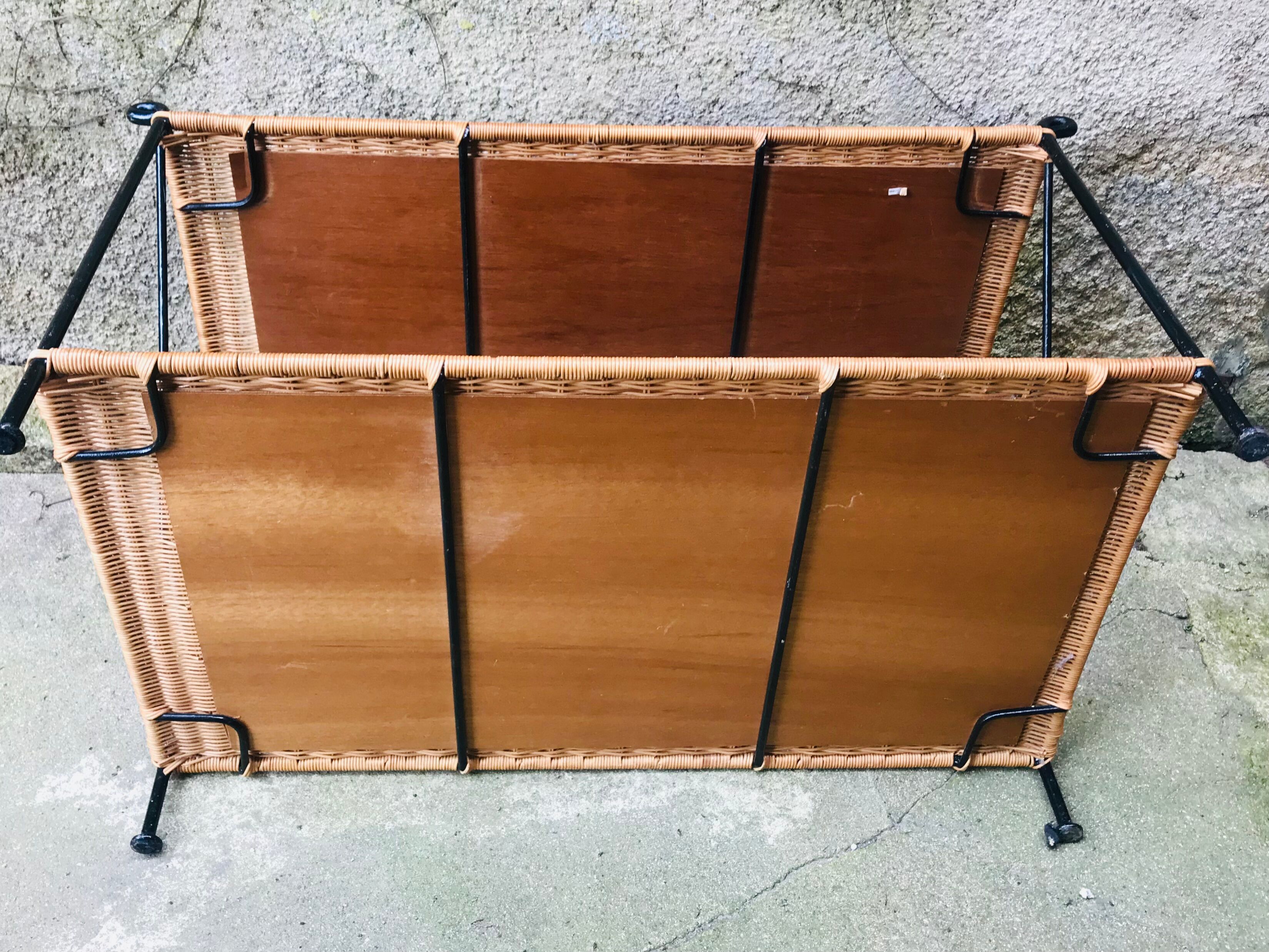 Rattan and wrought iron coffee table