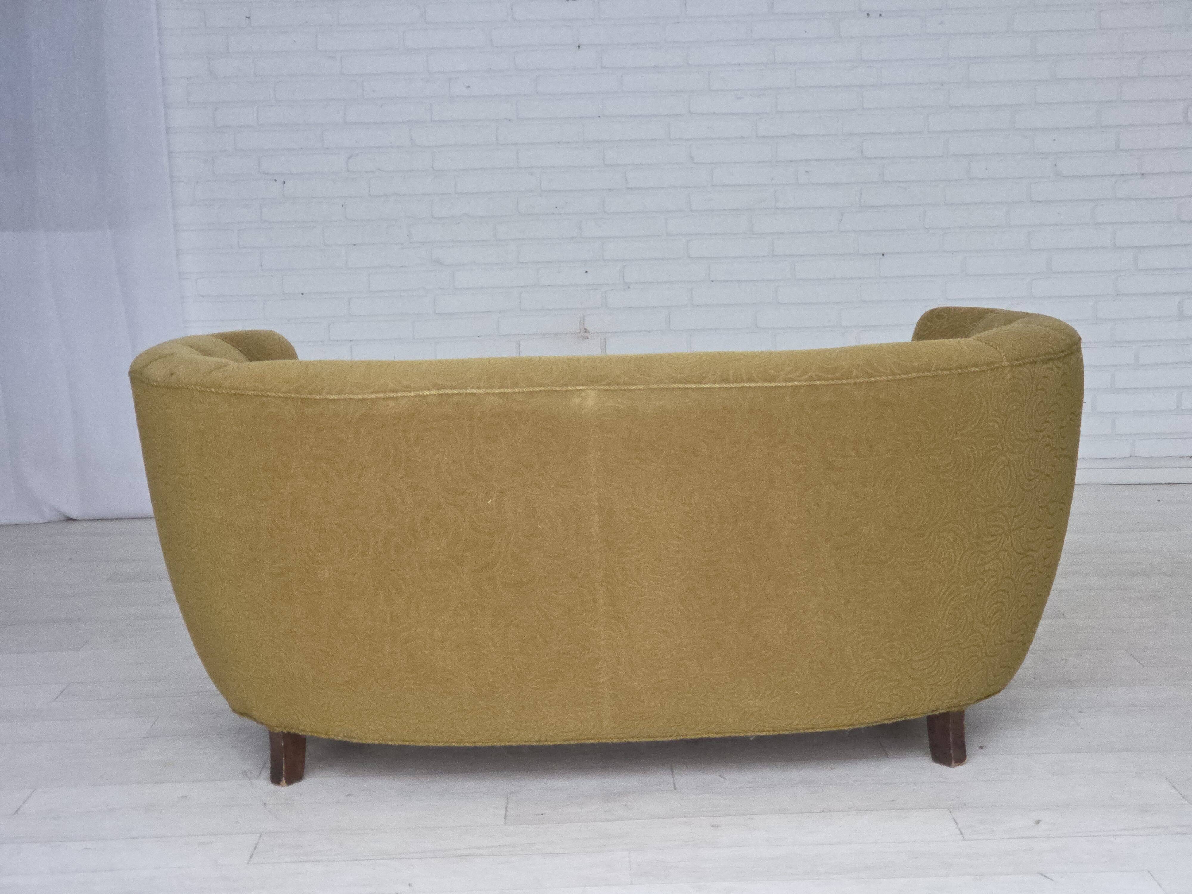 1960s, Danish 2-seater "Banana" sofa, furniture velour, beech wood.
