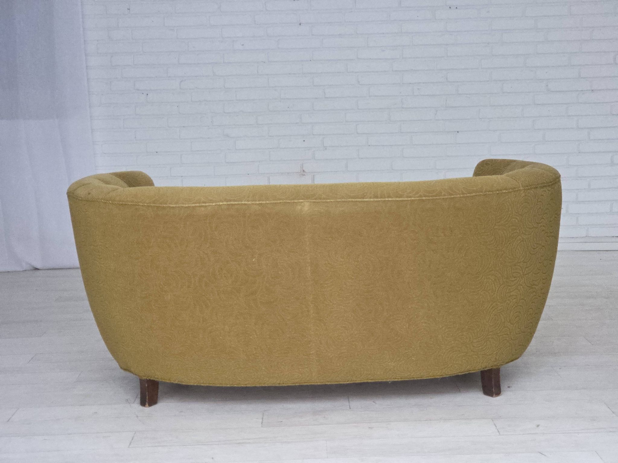 1960s, Danish 2-seater "Banana" sofa, furniture velour, beech wood.