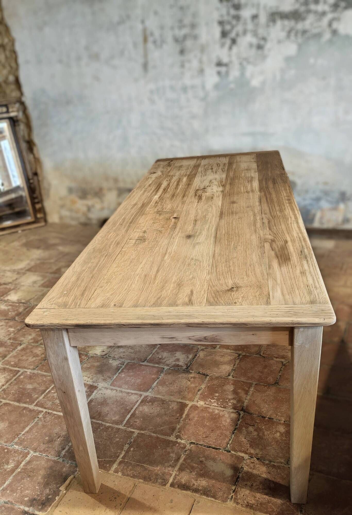 Solid oak farmhouse table "brut" 247x89, top "chocolate oak"