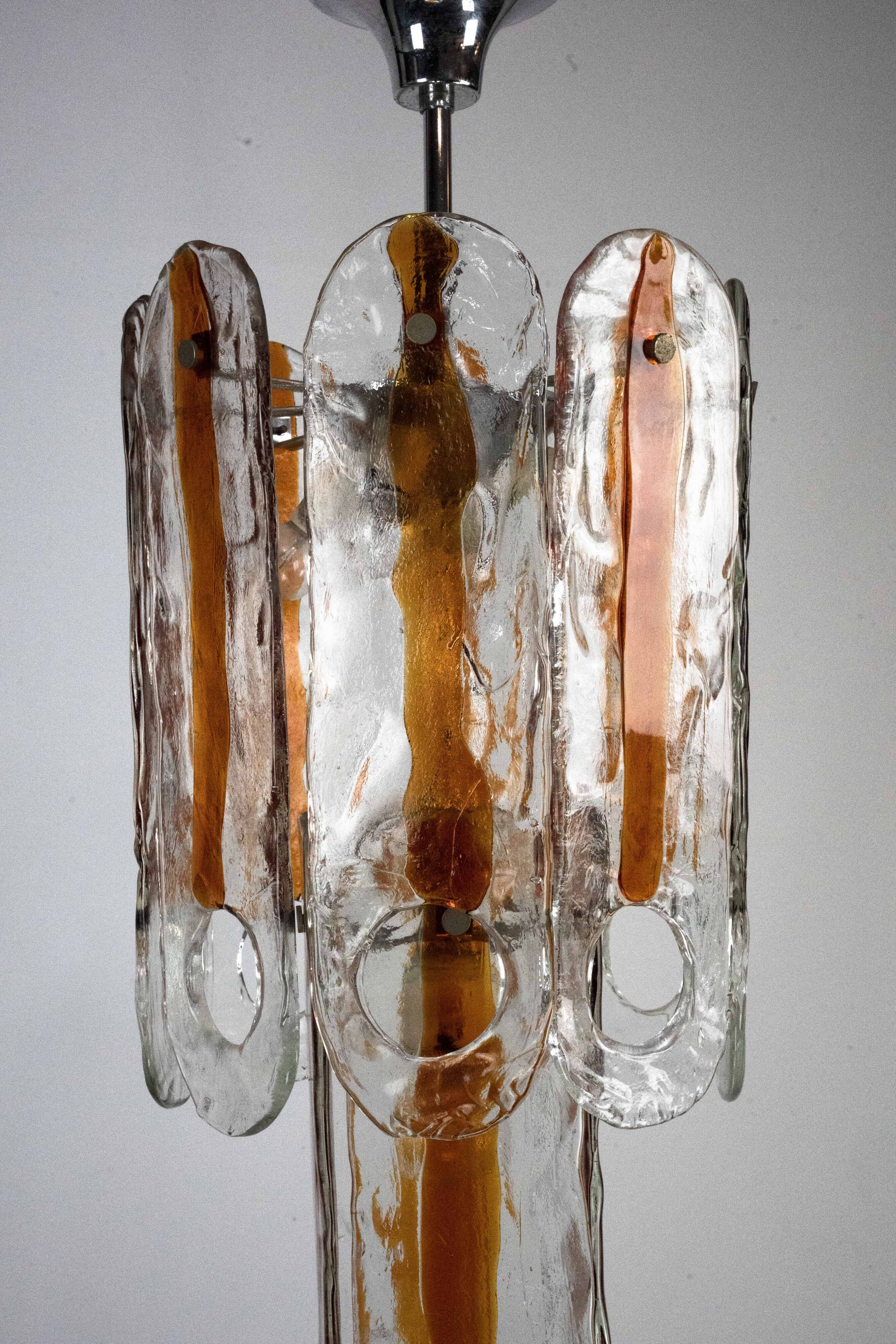 Italian Vintage Murano glass chandelier by Mazzega, model Occhio. Italy '70