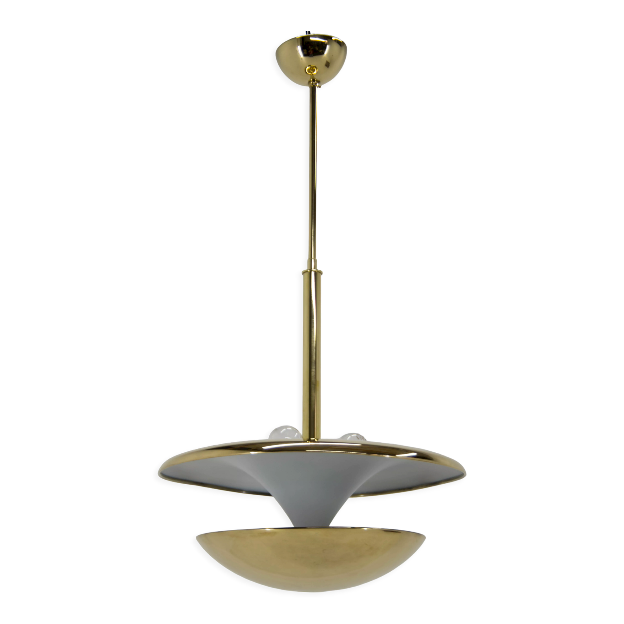 Brass Bauhaus chandelier by Franta Anyz, 1920s, restored