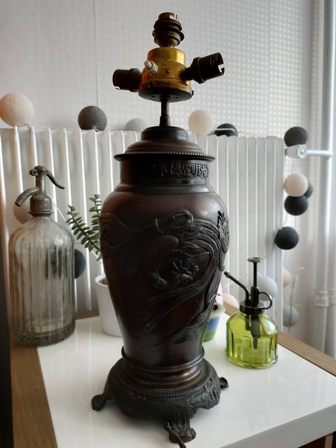 Beautiful old carved wooden lamp base