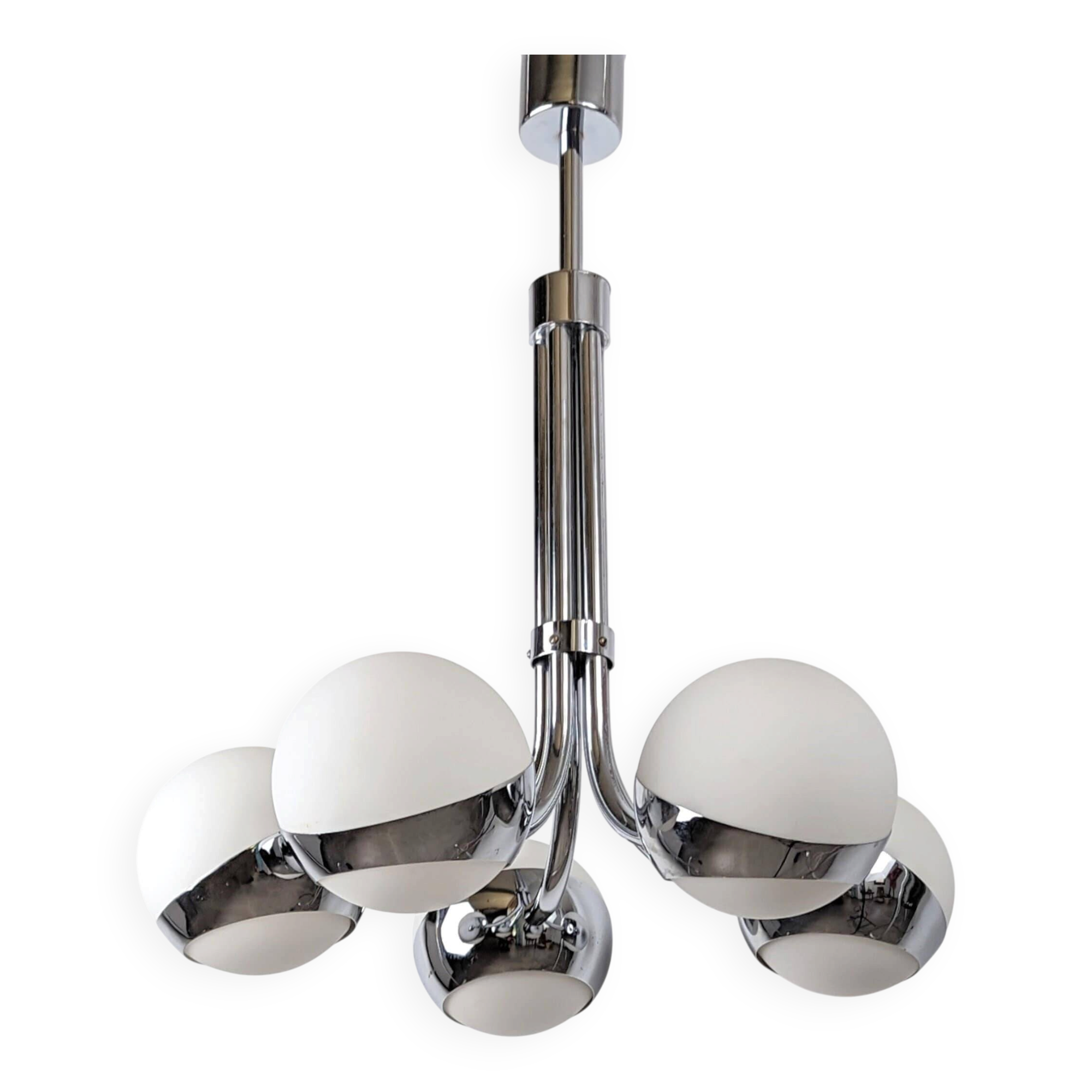 Stilnovo chrome chandelier with glass spheres, Italy, 1960s