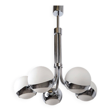 Stilnovo chrome chandelier with glass spheres, Italy, 1960s