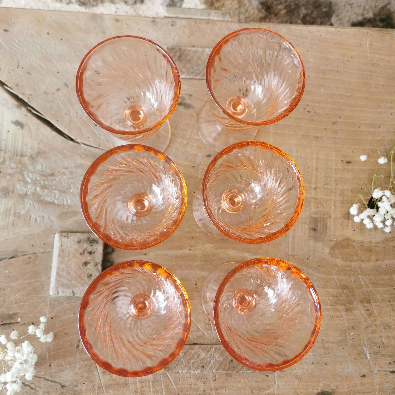 6 Rosaline Arcoroc Vintage Stemmed Glasses