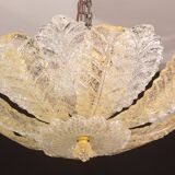 Murano Glass Gold and Transparent Leaves Chandelier or Flush Mount, 1970s