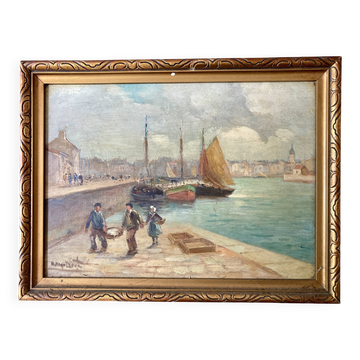 Ancient painting - Return from fishing - Port of La Rochelle