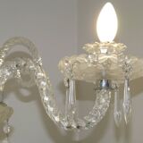 French Antique Glass and Crystal Barley Twist 3 Armed 4-Light Chandelier 5135