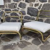 Pair of rattan and fabric armchairs, 1960s