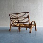 Mid-century rattan & bamboo two-seater lounge sofa