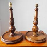 Pair of antique carved wooden lamps