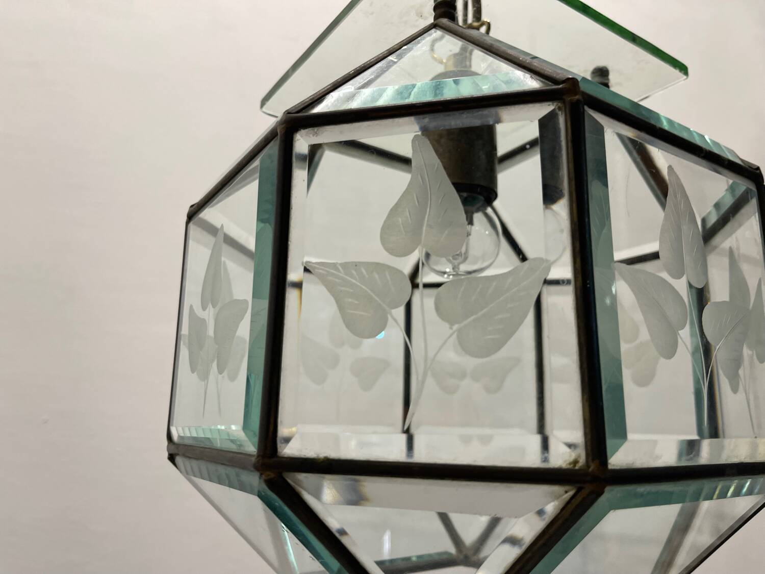 Etched Glass Light Pendant 1950’s