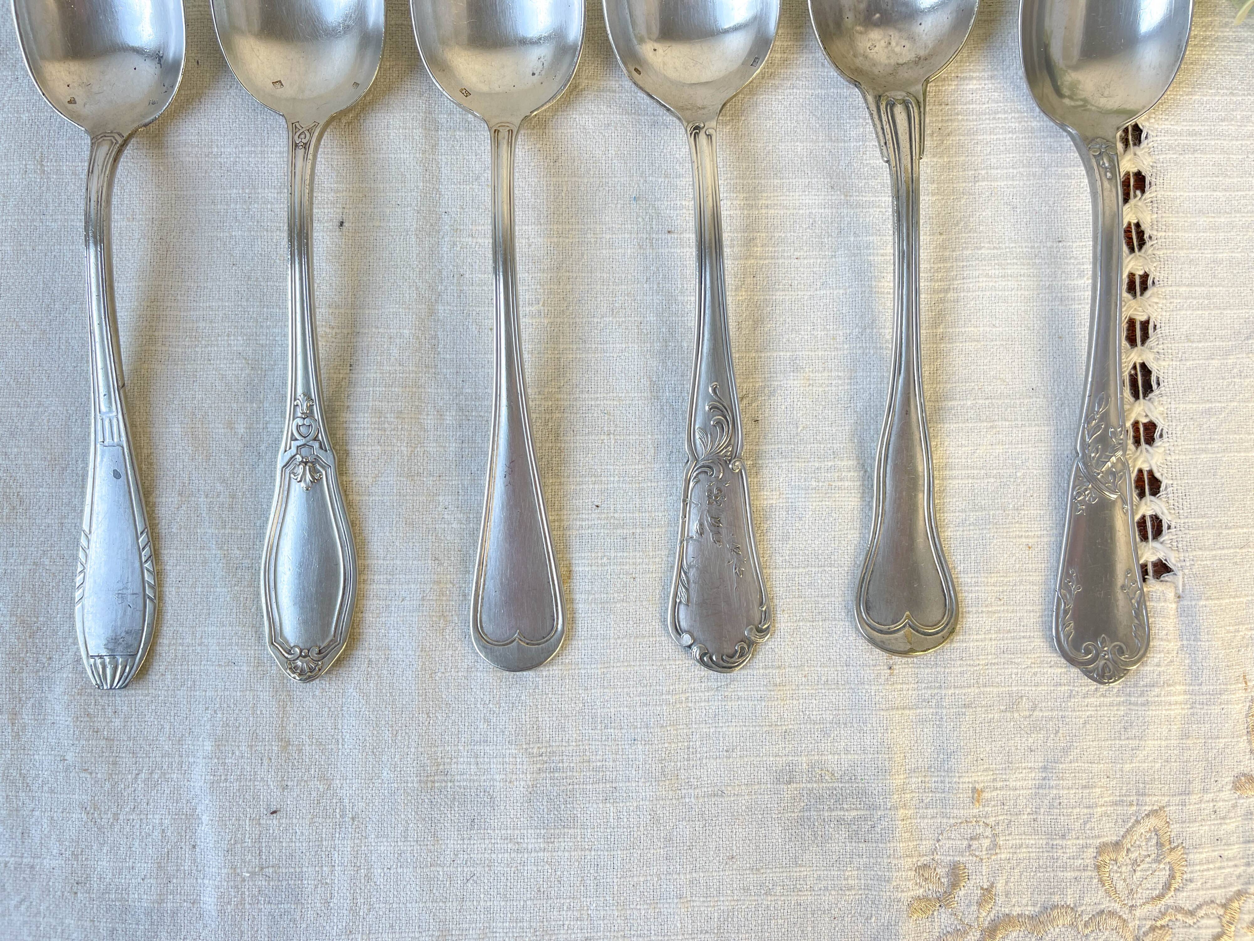 Set of 6 mismatched vintage soup spoons