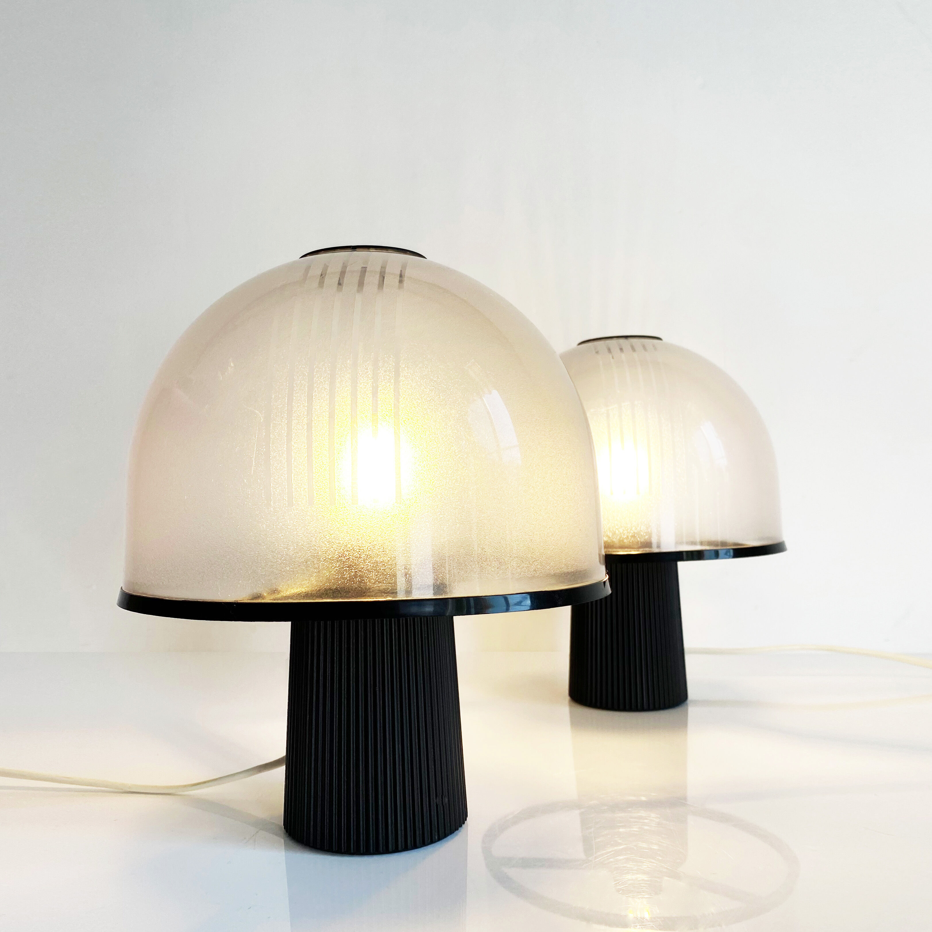 Pair of Molin mushroom lamps. Italy, 70s