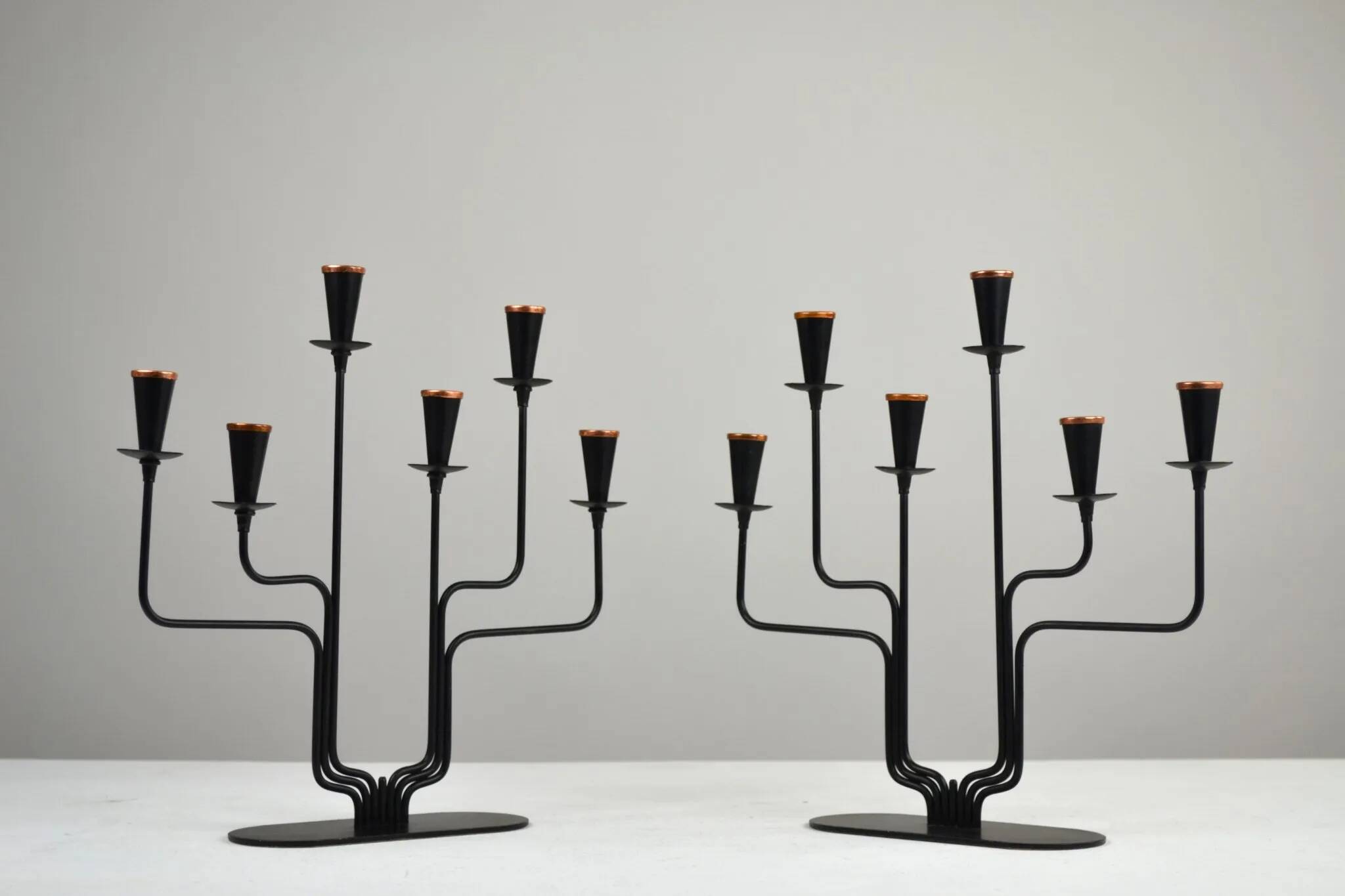 Pair of Six-Candle Candelabras — Gunnar Ander for Ystad-Metall, Sweden, 1960s